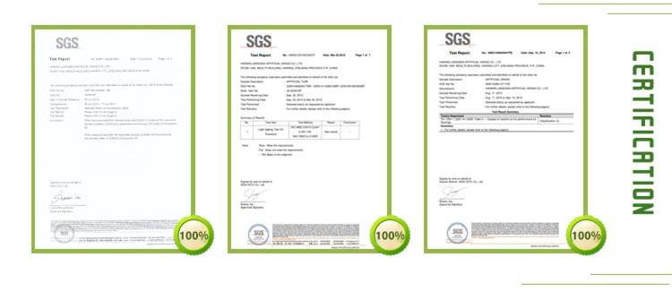 jiangsen artificial grass certification